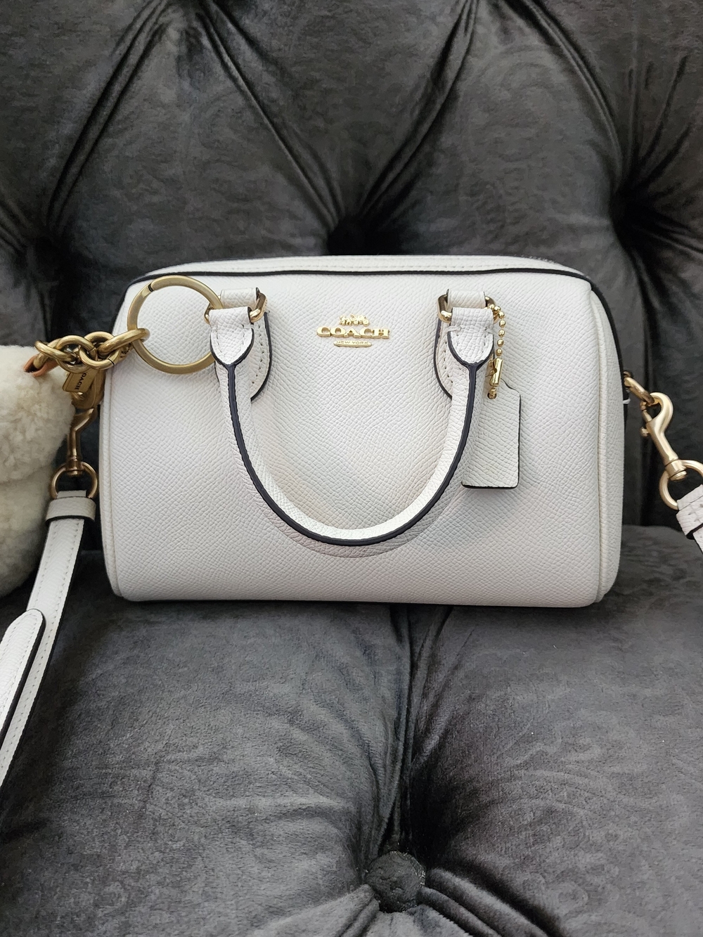Coach Pebbled Leather Mini Boston Satchel in White